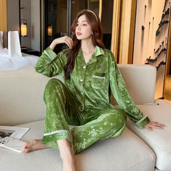 Chinese Ancient Style Classical Flavor Fleece Pajamas Women Elegant Flower Print Fashion Homewear 2024 New Autumn Winter Lounges