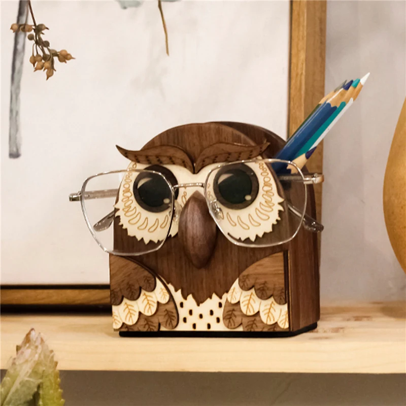 

Owl Pen Container Desktop Creative Ornaments Desk Student Cute Wooden Storage Box Exquisite Home Decoration DIY Handmade Crafts