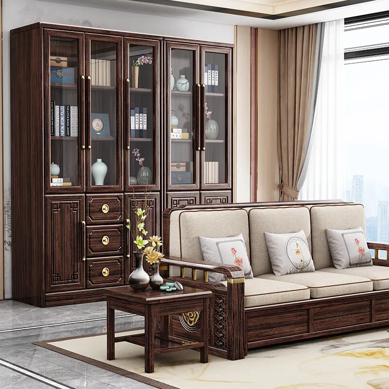 Solid wood bookcase Purple gold sandalwood bookshelf Glass door locker