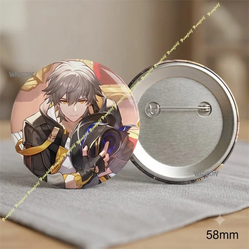 Honkai: Star Rail Caelus Tin Badge Game Character Holographic Round Brooch Pin Anime Game Collection Merch Gift for Fans