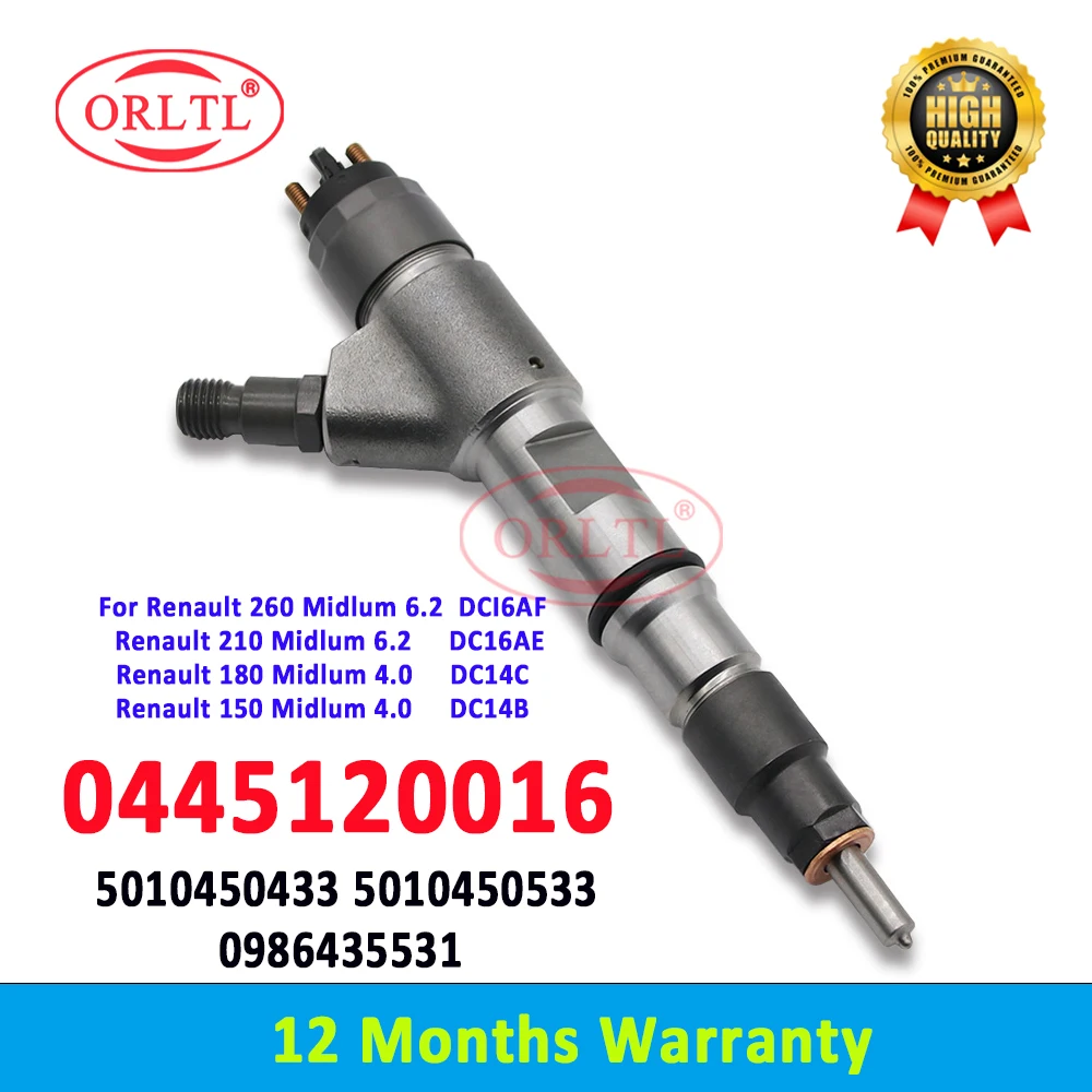 ORLTL 0445120016 New 0 445 120 016 Common Rail Diesel Fuel Injector 0445120017 0986435531 For Renault 260 Midlum 6.2 DCI6AF