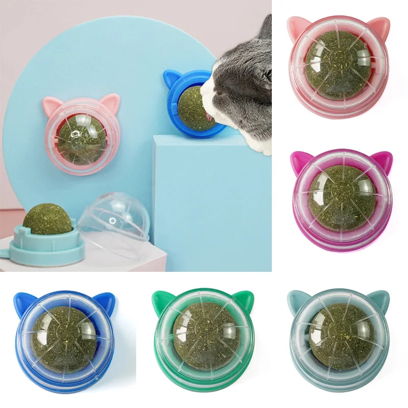 Catnip Cat Wall Teeth Cleaning Chews Products Whirling Cats Ear Wall Stick-on Ball Toy Cat Grass Snack