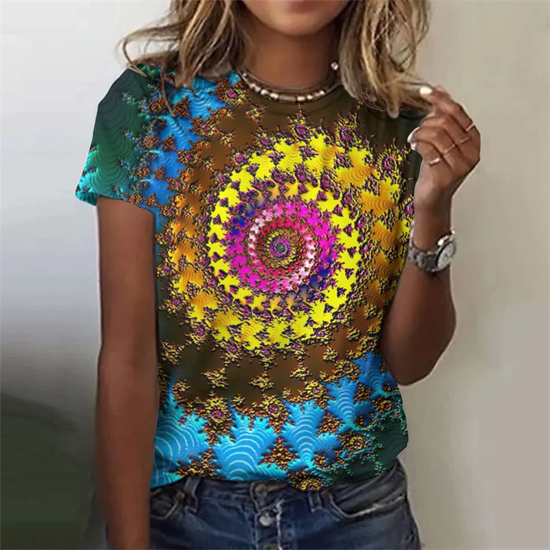 2024 New Women's Short Sleeve Top Pullover Fashion Y2K Casual whirlpool Street 3D Flower Printed Crewneck T-Shirt XS-6XL Tees