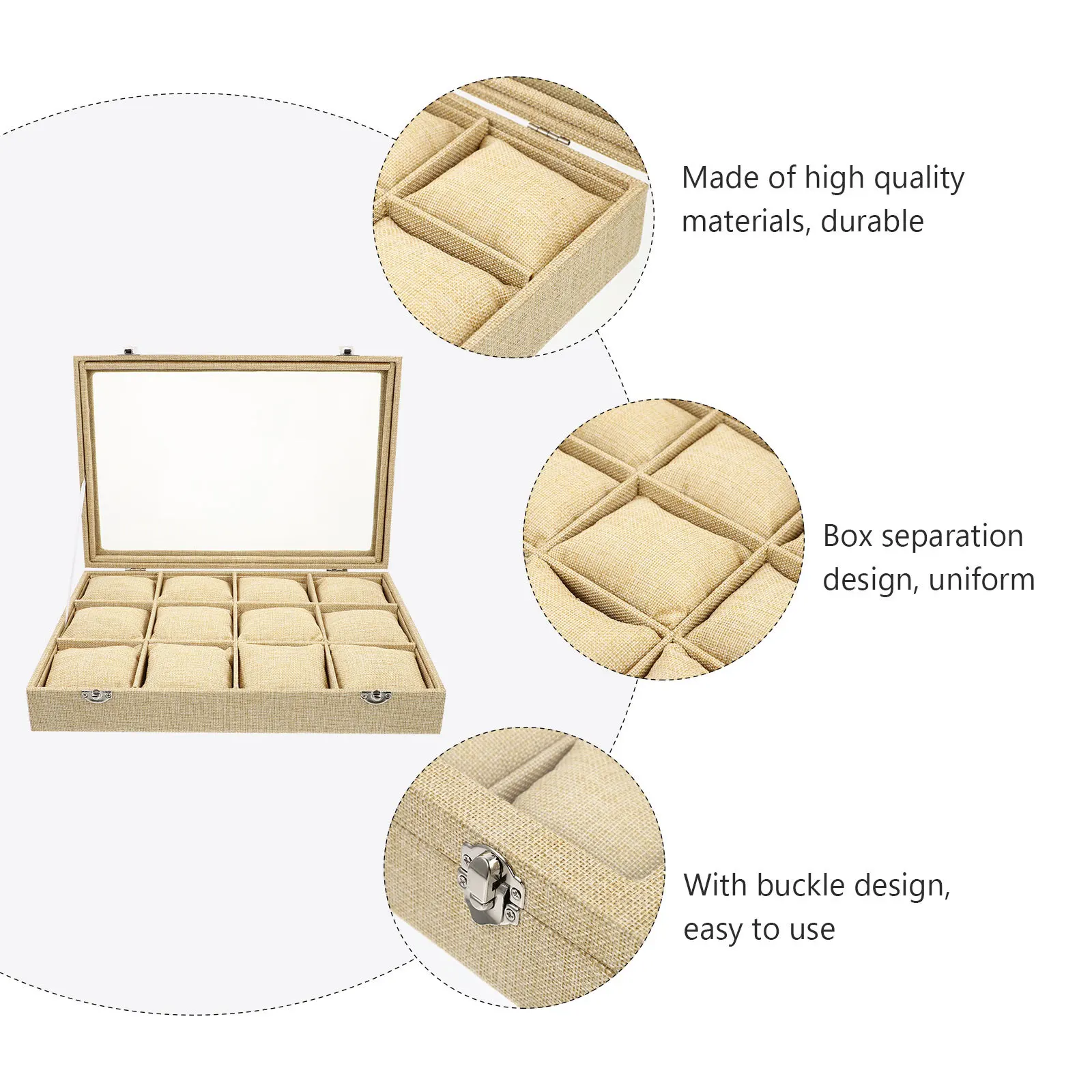 

12 Slots Watch Storage Container Fashion Jute Organizer Practical Display Box for Jewelry Home Watch Storage Case