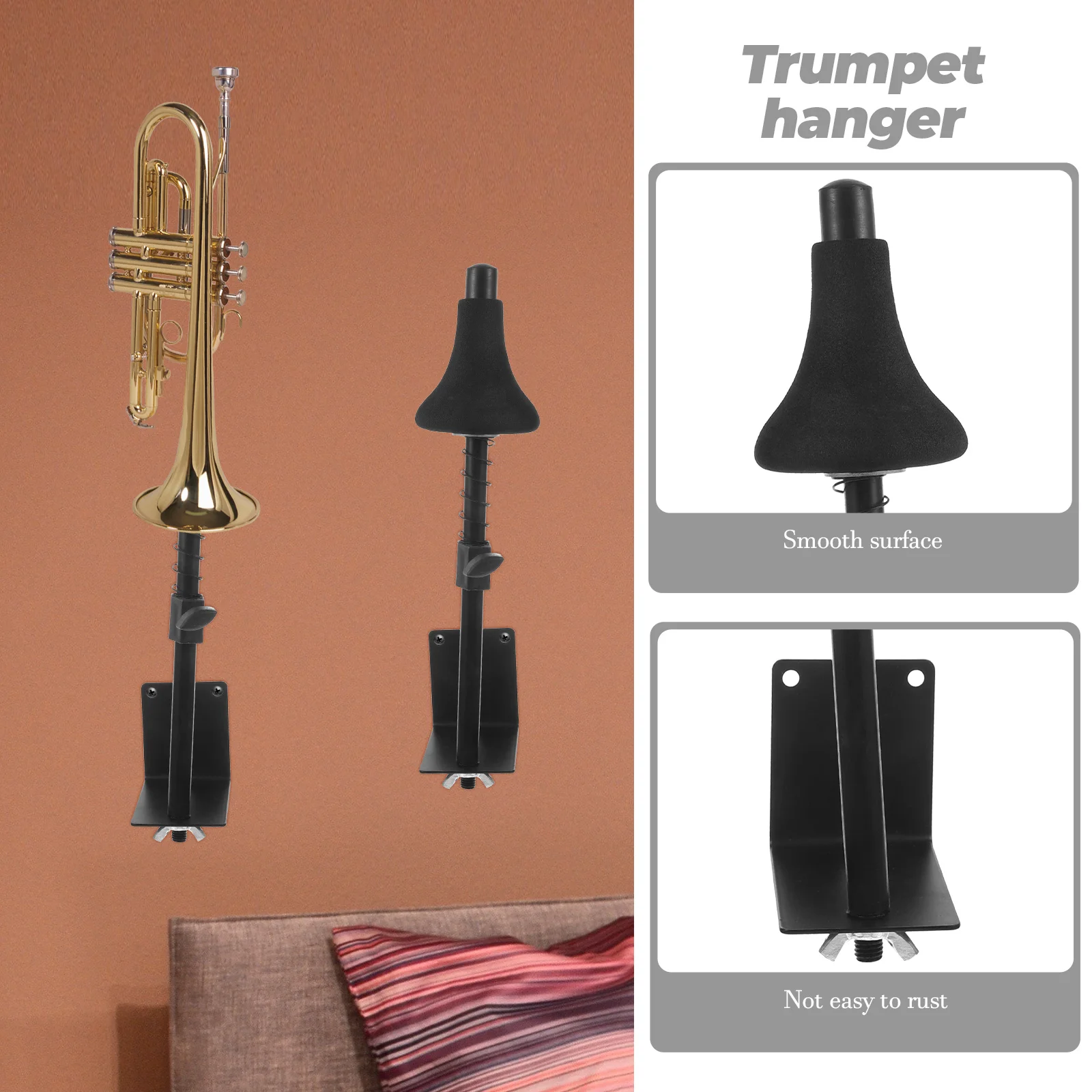 

Small Trumpet Hook Wall Mount Holder Vertical Black Rack for Musical Instrument Decoration with Trumpet Hanger Stand