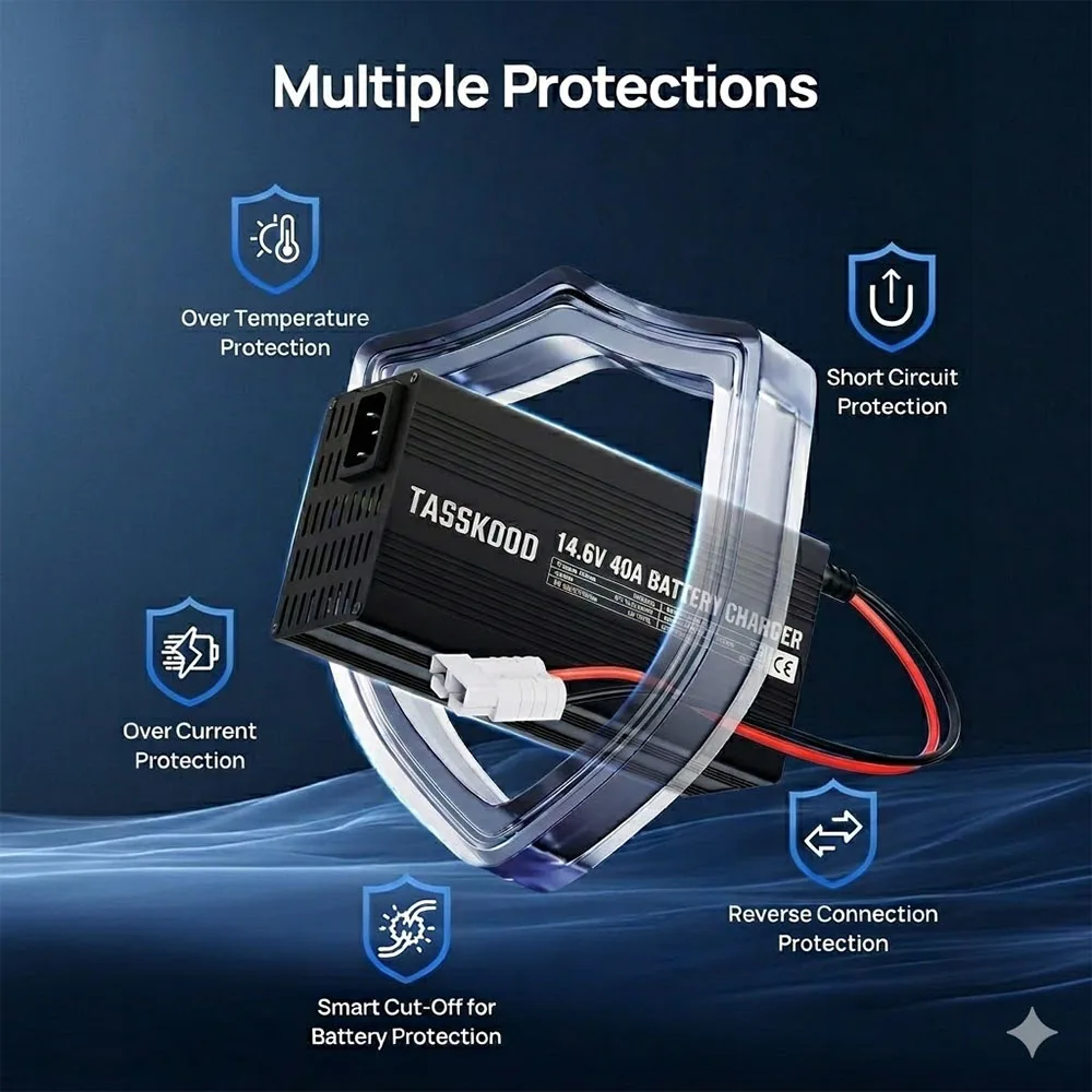 앤더슨 커넥터가 있는 12V 40A LiFePO4 배터리 충전기 및 리튬 배터리용 M8,14.6V 고속 및 스마트 충전기에 앤더슨
