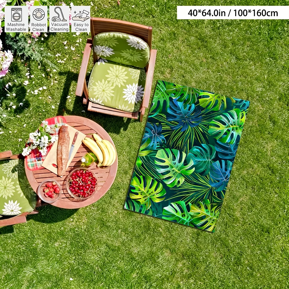 Tropical Monstera Leaf Printed Area Rug, Indoor‑Outdoor Washable Easy‑Clean Floor Mat for Garden, Patio, Living Room, Balcony view 3