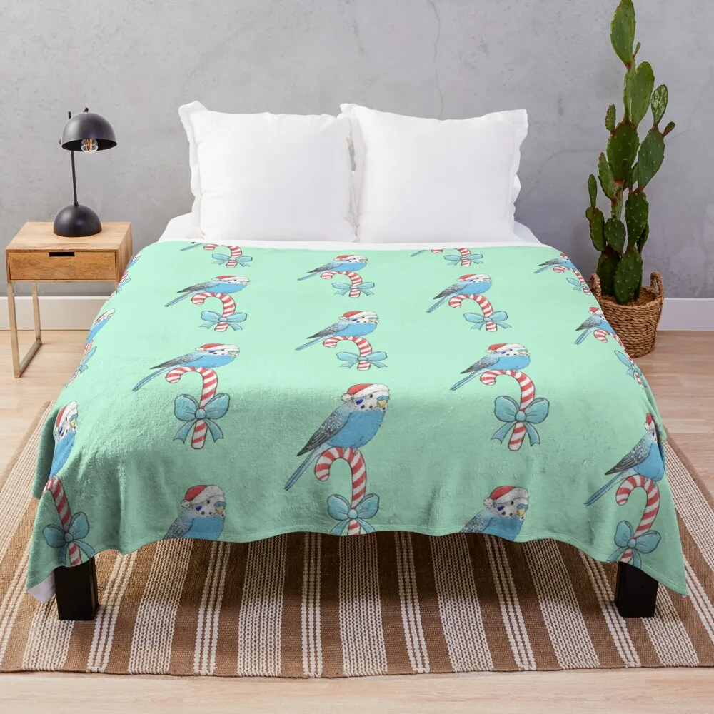 Candy Cane Budgie Throw Blanket warm winter Decorative Sofas Warm Bed Fashionable Blankets