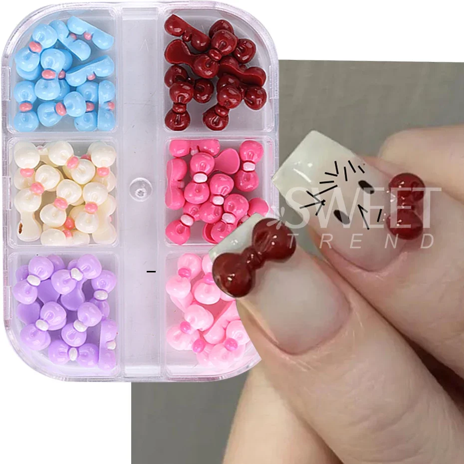 1 Box 3D Cute Kawaii Mini Bow Ribbon Nail Art Decorations Y2K Nails Charms Parts Resin Nail Supplies for Korean Manicure Design