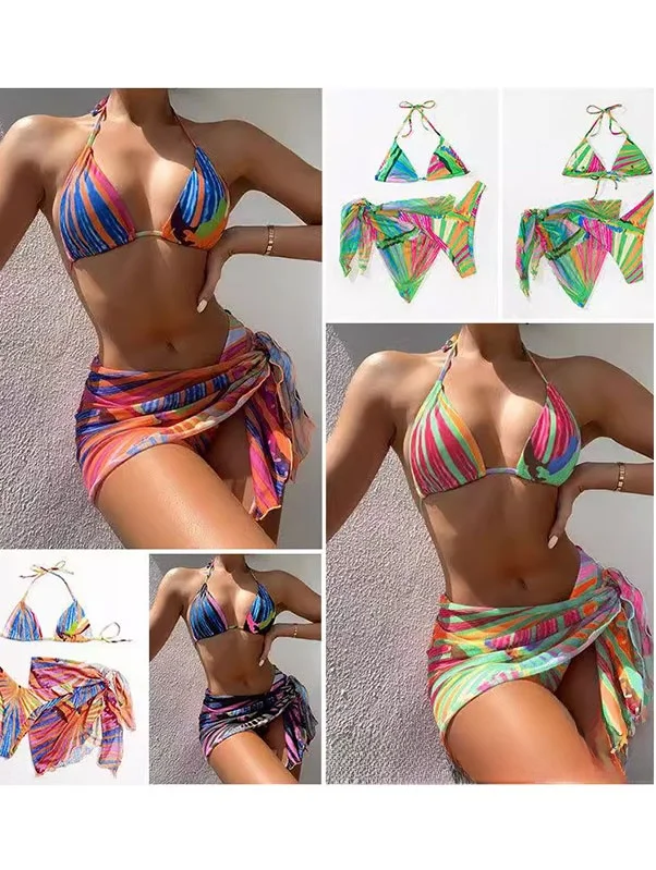 بيكيني مثير مع حزام تنورة مرنة تي شيرت مجموعة ملابس السباحة الصيف وصول جديد المرأة V-ne مادة البوليستر ملابس السباحة #1