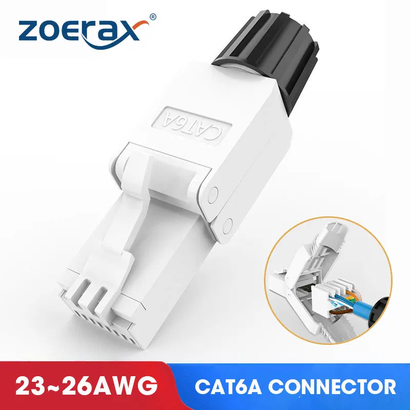 

ZoeRax RJ45 Cat6A Cat7 Cat8 Connectors Tool-Free Reusable Shielded Ethernet Termination Plugs for 23AWG SFTP UTP Cable 1PCS