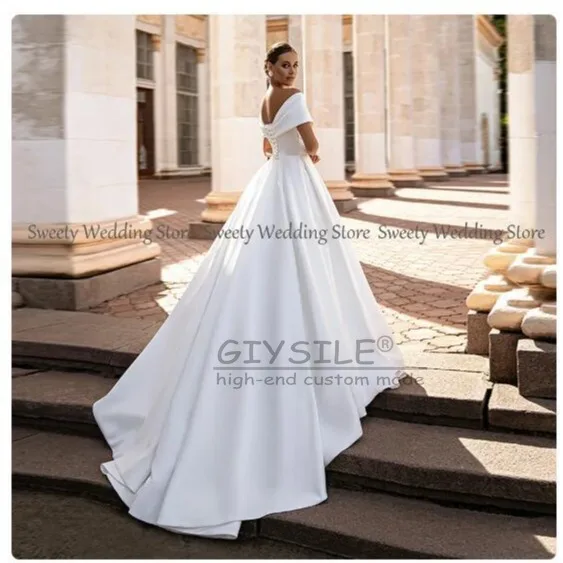 GIYSILE Customized A-line Wedding Dresses For Women Plus Size Cap Sleeve Satin Brides Dress Wedding Party Dress Bridal Gowns
