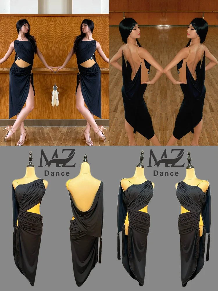 

MZDance Women's Asymmetrical OneShoulder Latin Dance Slimming Dress, Suitable for Rumba, Cha-Cha, Samba Practice and Performance