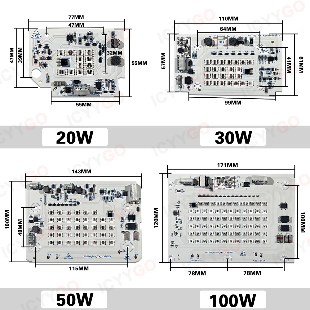 20W 30W 50W 100W Colorful RGB Color Changing AC85V-220V SMD 5050 Light Garden Lighting LED Chip Outdoor Floodlight LED Shooting