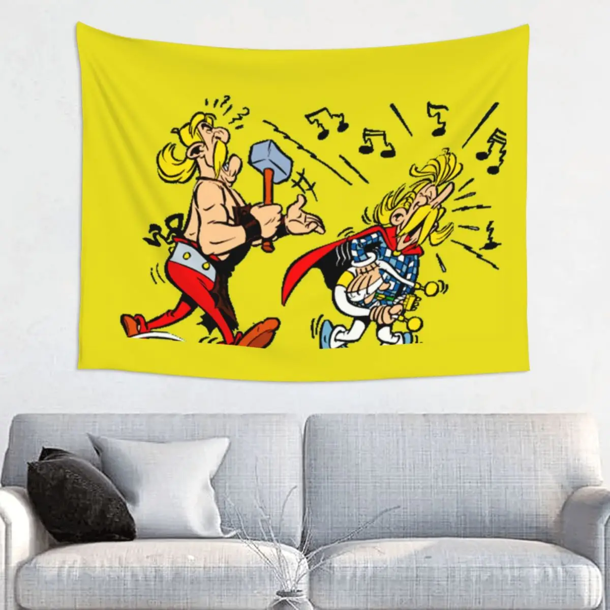 Customized Hippie Asterix And Obelix Music Tapestry Wall Hanging Home Decor Funny Manga Tapestries Bedroom Decoration