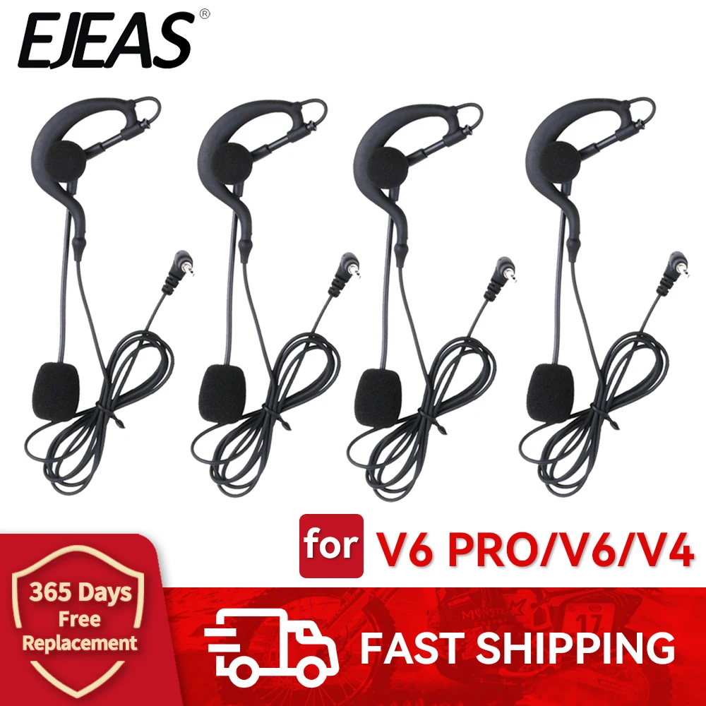 

4/3PCS EJEAS V6C Referee Earhook Headphone 3.5mmJack Headset Microphone Mic for Vnetphone V6 V4 Motorcycle Helmet Interphone Mic