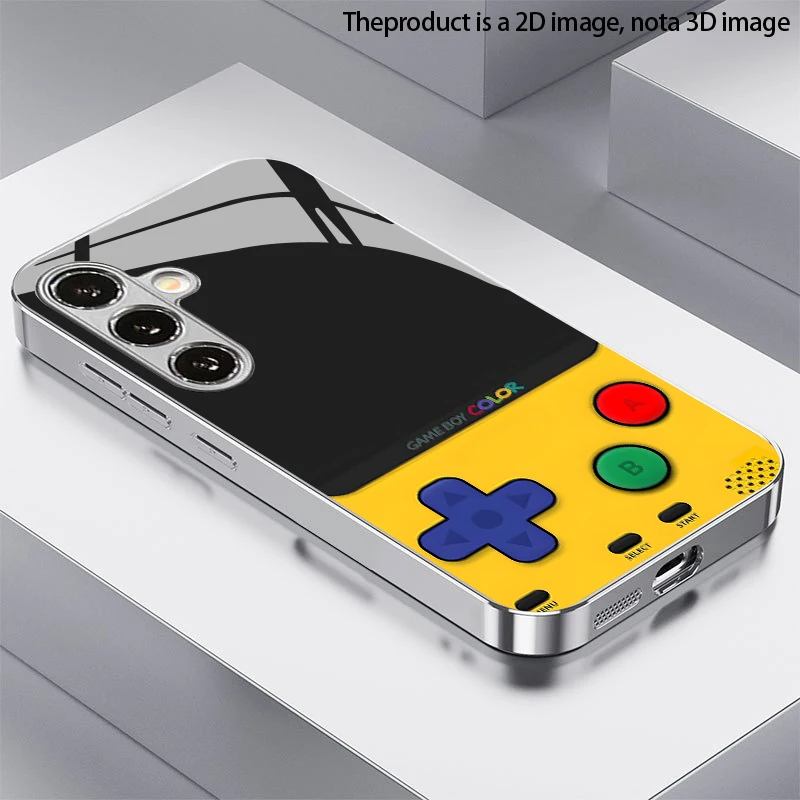 Retro Gaming Console Pattern 2D Phone Case for Samsung S26 S25 S24 S23 S22 S21 S20 A56 A36Electroplated Glass Protective Cover