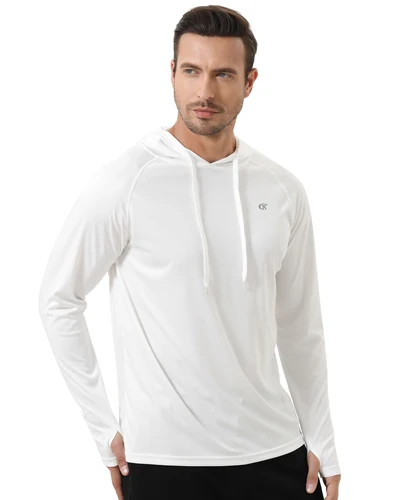 Imagen 2 del producto Camisas con capucha UPF 50+ de manga larga de verano para hombre, camiseta ligera de secado rápido con protección contra sarpullidos para correr al aire libre, jersey deportivo