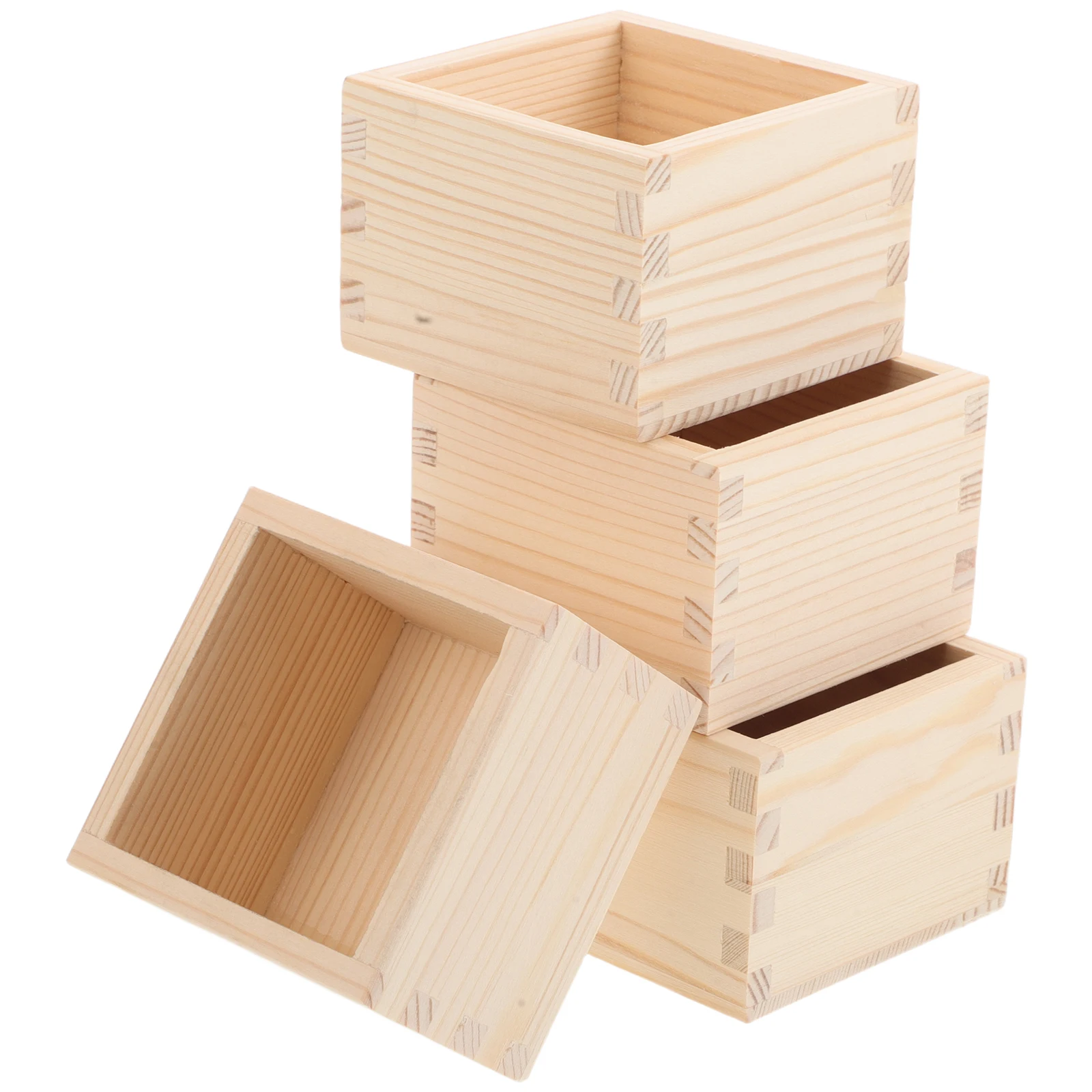

4Pcs Japanese Style Wood Sake Box Square Stable Wooden Sushi Cup Set Home Restaurant Tableware Reusable Organizer