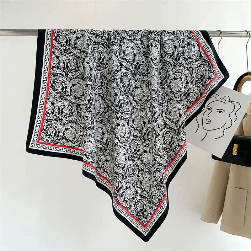 90x90 سنتيمتر مربع وشاح حريري للنساء الساتان الحجاب منديل المطبوعة الإناث رئيس باندانا رباط شعر الحرير الصغيرة وشاح التعادل حقيبة