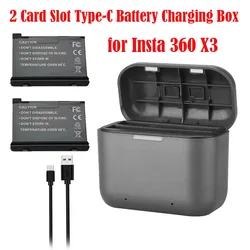 For Insta 360 X3 1800mAh Rechargeable Li-ion Battery 2 Card Slot Type-C Battery Charging Box for Insta 360 X3 Battery Accessory