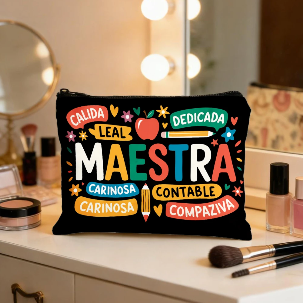 Trousse de maquillage pour filles, pochette cosmétique, trousse de toilette, trousse à crayons, rangement de voyage, avec motifs d'enseignants bienveillants et comptables compréens