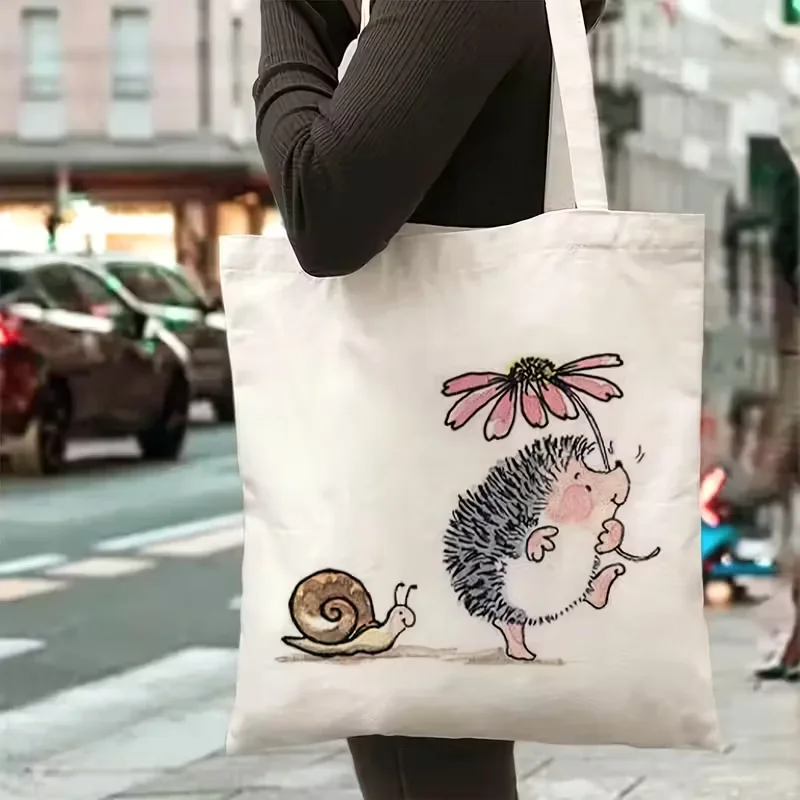 

Милая большая сумка с изображением ежика, женская сумка на плечо, складная большая сумка большой вместимости, подходит для покупок или поездок на работу