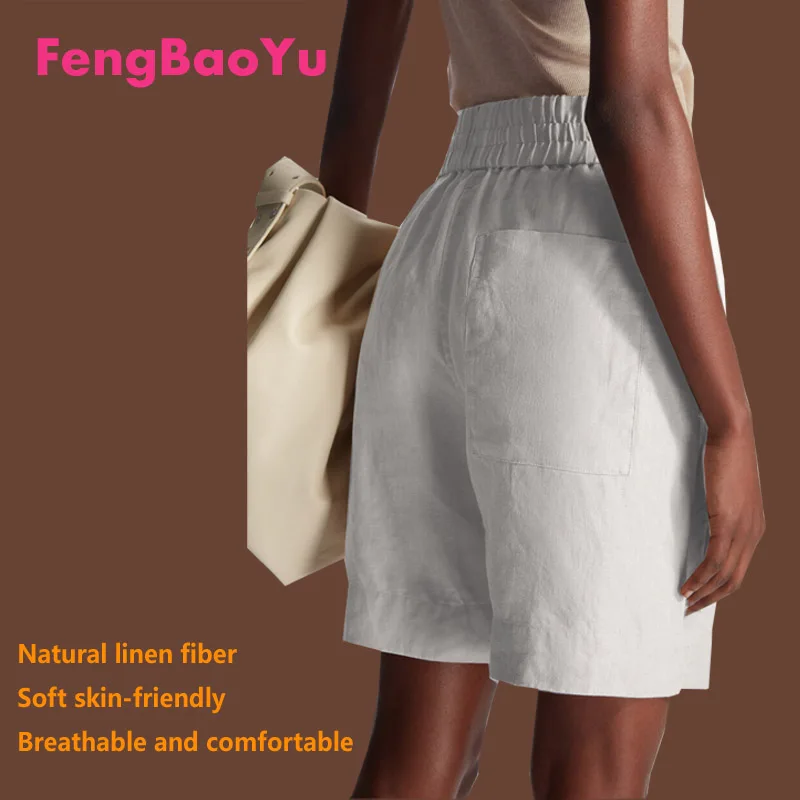 Fengbaoyu Linen Summer Ladies' Shorts are Made of Casual Cotton Linen Loose Waist Comfortable Moisture Absorption Free Shipping