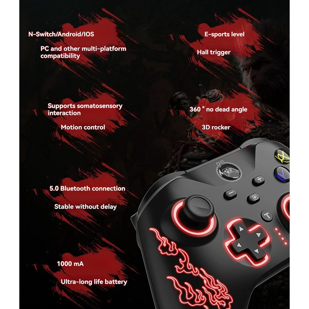 CS-Wireless Gaming Controller mit Hall-Trigger RGB-Licht für PC/Nintendo Switch/Android Gamepad Black Myth Wukong