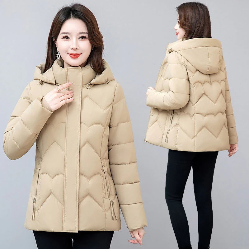

Fashion Stand-up Collar Solid Cotton Jacket Large Size Lightweight Women Korean Temperament Mother's Warm Down Cotton Jacket