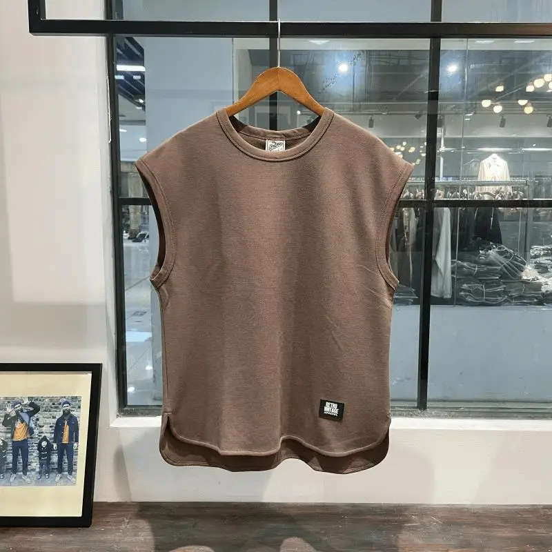 Trendy summer new waffle loose sports vest fitness sleeveless casual men's training solid color crew neck top image 3