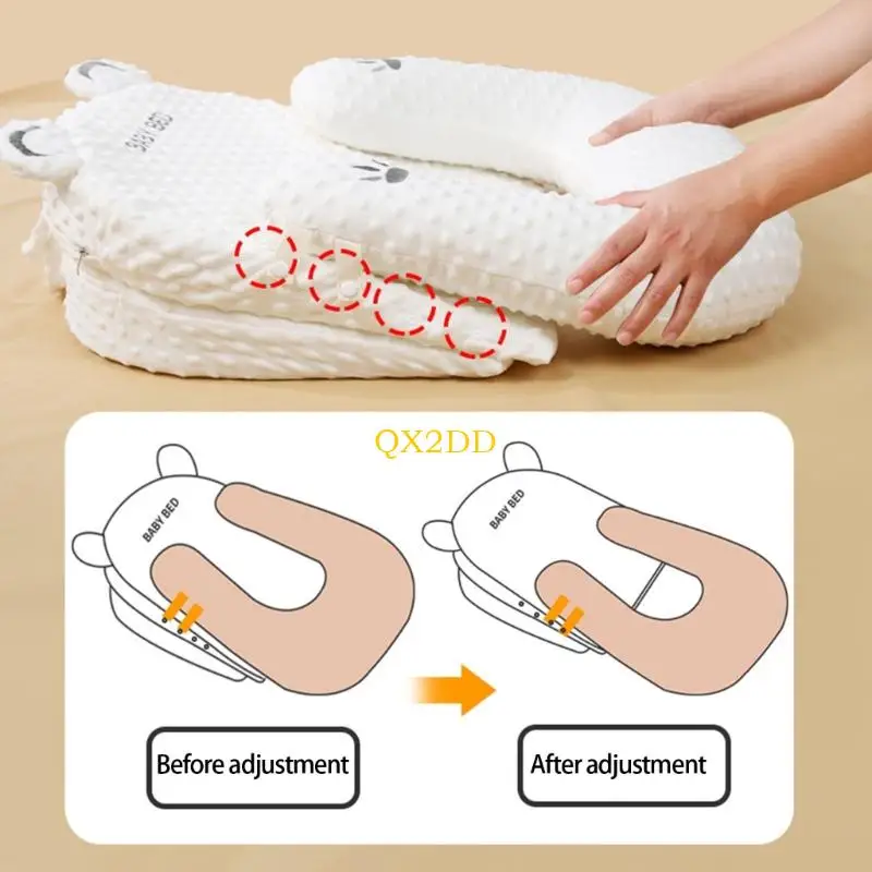 طقم وسائد تغذية الأطفال QX2D مع أغطية قابلة للإزالة، تصميمات مقاومة للانسكاب من أجل رضاعة طبيعية آمنة ومريحة ووقت على البطن #3