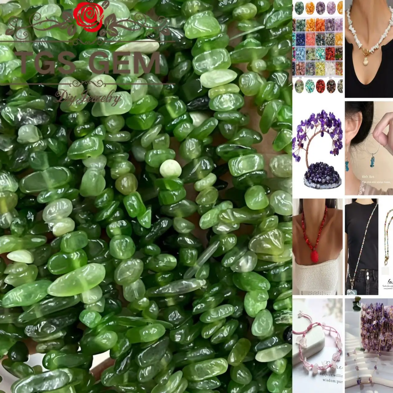 

Factory Natural Stone AAA Russian Jade Irregular Beads Gravel DIY Energy Tree Bracelet Necklace Jewelry Accessories 15inches