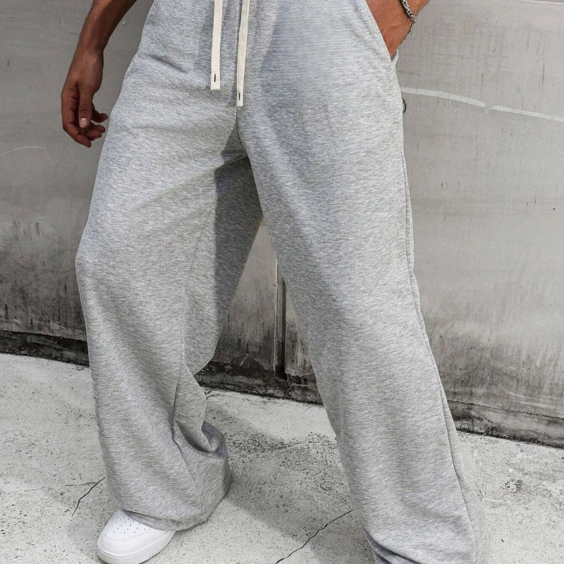 

American Street Solid Color Loose Men's Sports Pants, Casual Straight Leg Loose Pants, Sports Pants, Men's Pants
