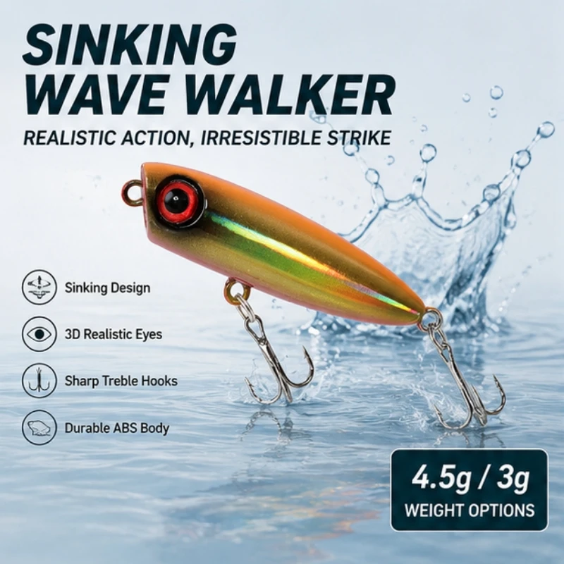 3er-Set sinkende Pencil-Angelköder 45mm 3g – Harter Micro-Oberflächenköder für Forelle, Barsch, Chub, Zander – Süßwasser-Angeln