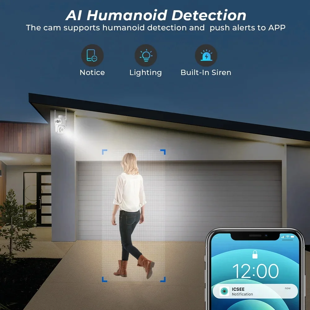 屋外暗視監視カメラ,防水,デュアルスクリーン,自動追跡,cctv,ip security,4k,8mp,wifi,icseeアプリケーション