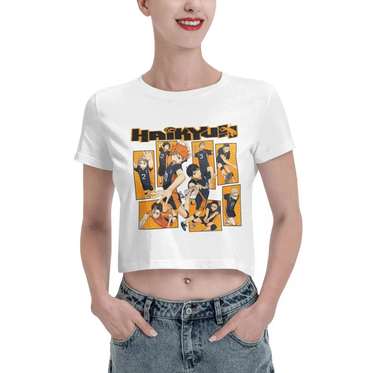 Haikyuu Volleyball Kuroo Tetsurou Kozume Kenma Anime Tshirt Cartoon Graphic Tees Female Crop Top,Leak navel T-shirt