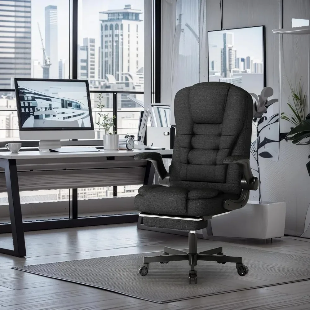 كرسي مهام مكتب من القماش - كرسي مكتب مريح للكمبيوتر - كراسي تنفيذية عالية الظهر قابلة للتعديل مع مسند للقدمين، 360 درجة °