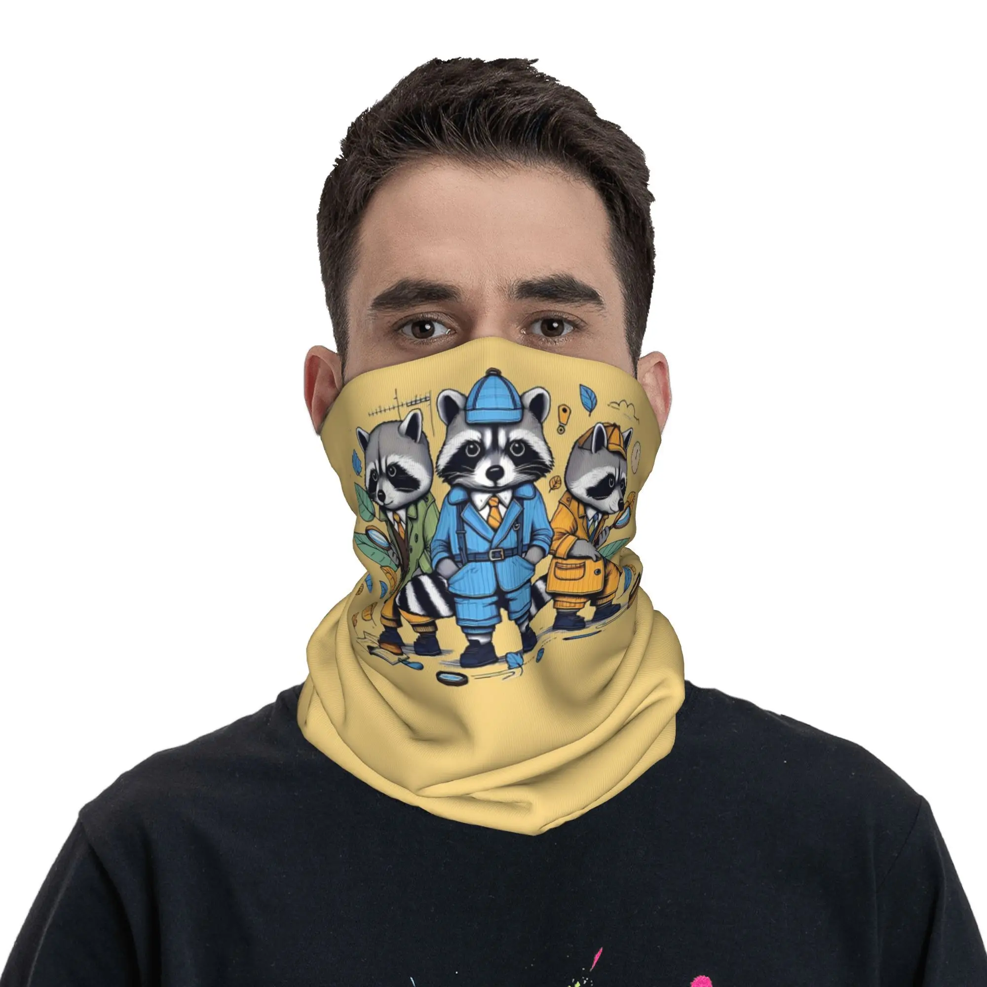 

Raccoon Detectives Bandana Neck Cover Printed Wrap Scarf Warm Headwear Hiking Fishing For Men Women Adult Washable