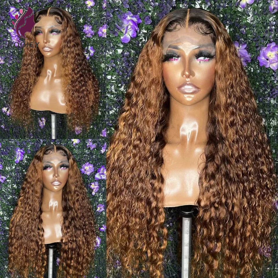 

1b/30 Highlight Brown Curly Lace Front Human Hair Wigs 13x6 13x4 Ombre Colored Deep Wave Glueless 5x5 Silk Top Wigs For Women