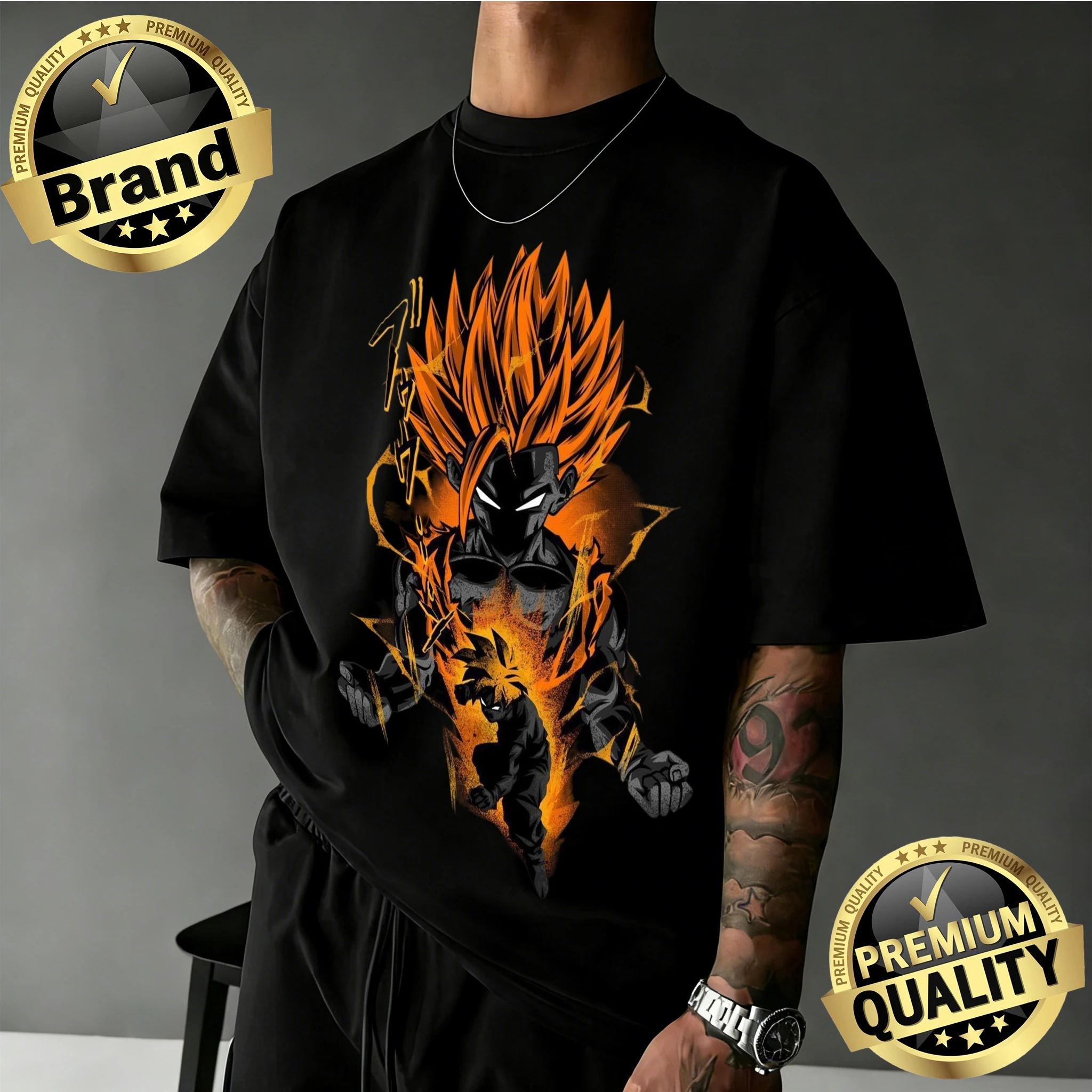 

2026 Summer Dragon Ball Retro T-shirt 100% Cotton Oversized Gohan Flame Printed High Quality T-shirt for Men and Women