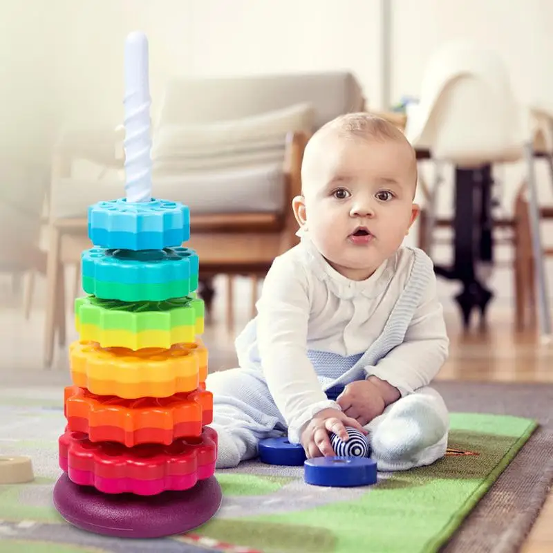 Baby impilabile torri Rainbow Tower Toy SpinningStacking Toy Montessori Educational Cognition Toys