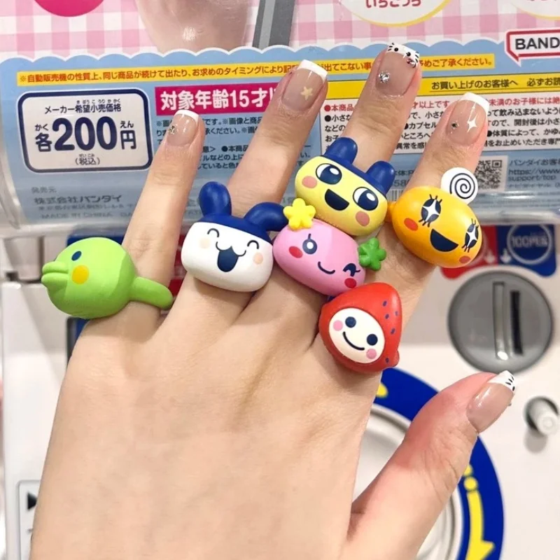 

Bandai Tamagotchi Character Ring Gashapon Round Plump Mametchi Blue Yellow Decorative Fashion Jewelry For Adult Collection