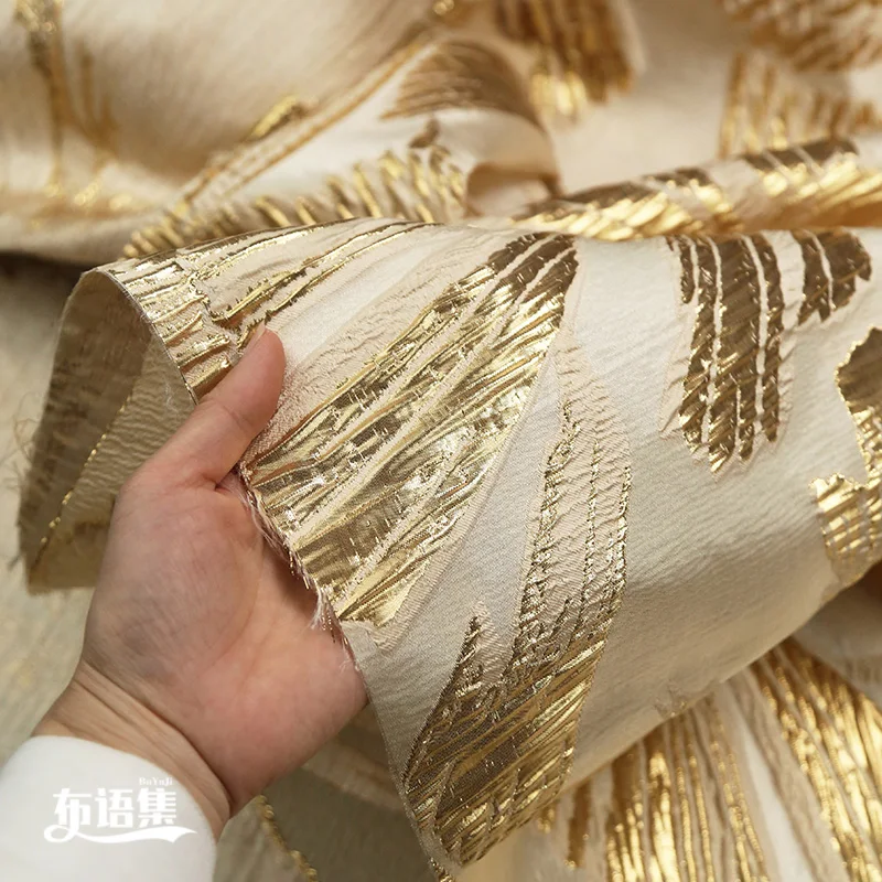 Gold 3D Embossed Texture Jacquard Fabric Gilt Brocade Satin Silhouette Jacket Handmade DIY Clothing Designer Fabric for Sewing