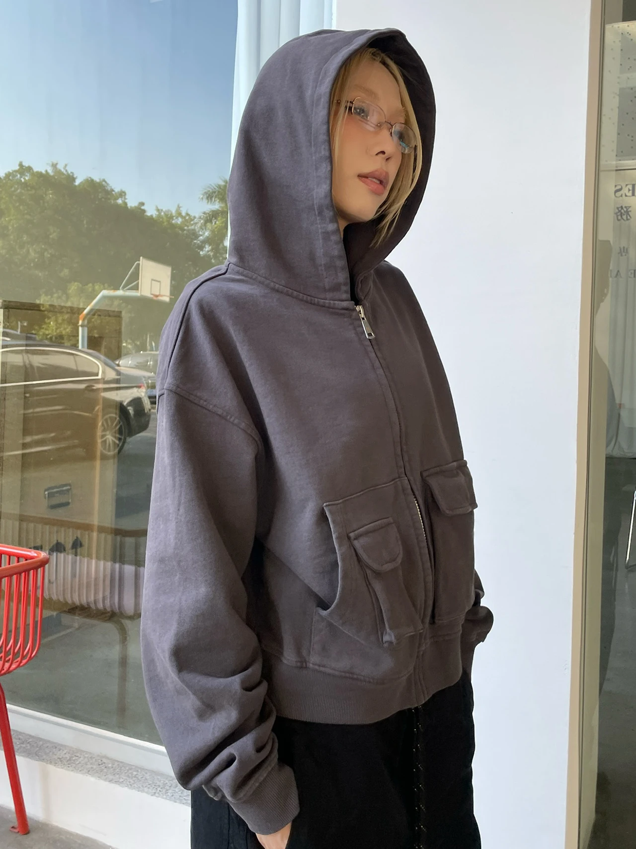 

MMBBT Original Heavyweight Multi-ket Zipper Hooded ort Jaet Women's New Autumn Winter Slim Fit Casual Top