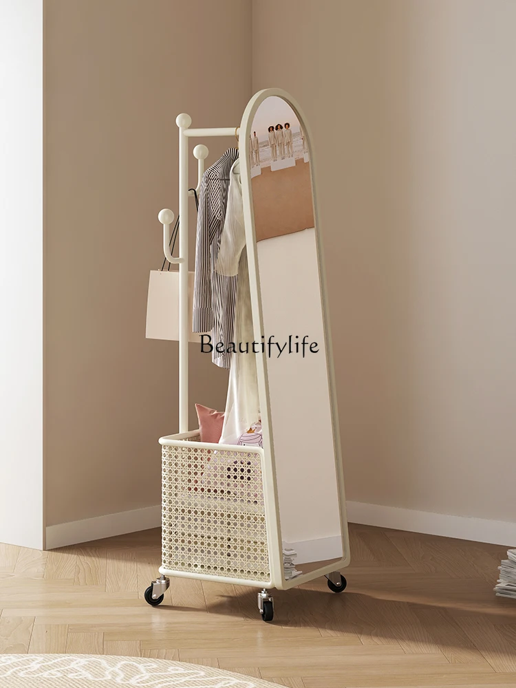 

Light Luxury Mid-Ancient Mirror Full Body Floor Household Coat Rack Integrated Bedroom Movable Storage