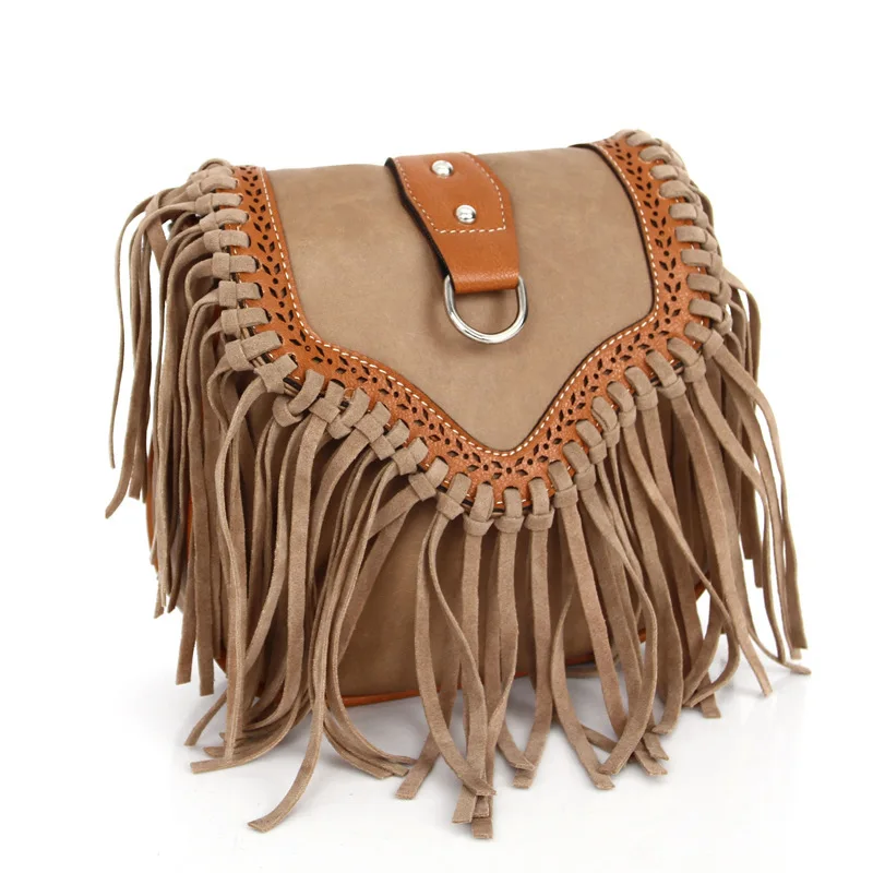 Fashion Retro Faux Suede Fringe Women Messenger Bags Tote New Handbag Tassel Shoulder Handbags Crossbody Bag Tassel Bucket