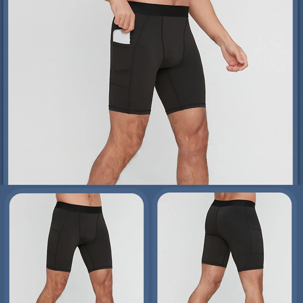 Shorts de compression pour hommes, optimisés pour la course, l'entraînement et le fitness, en polyester léger avec rangement latéral