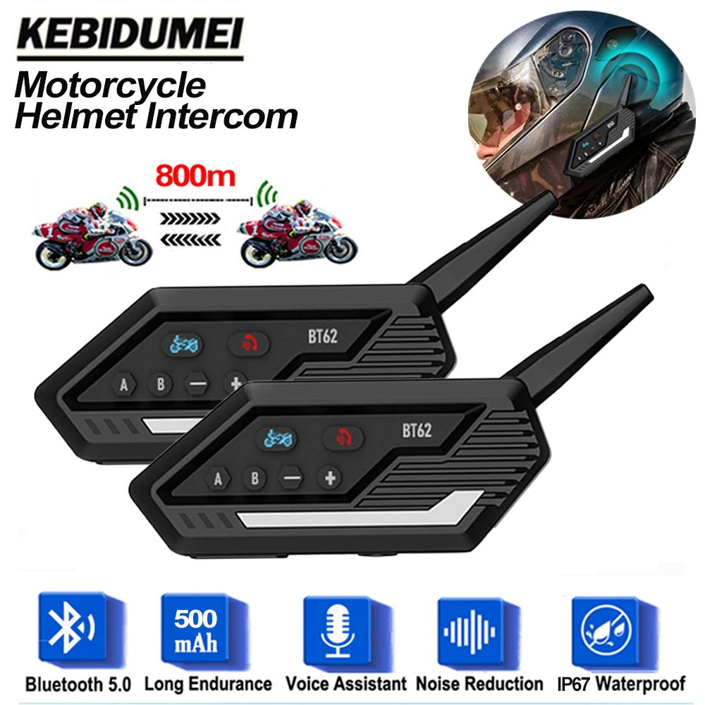 

1/2pcs 800m Motorcycle Helmet Intercom Bluetooth Headset Long Standby Wireless Interphone Waterproof Handsfree Call For 2 Riders