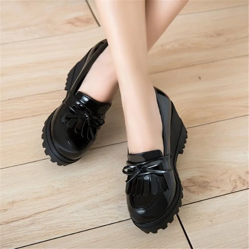 Fashion Tassels Women Heeled Shoes Ladies Wedge Heels Brand Women Platform Pumps Casual Woman 7.5cm Wedges Big Size 33-43